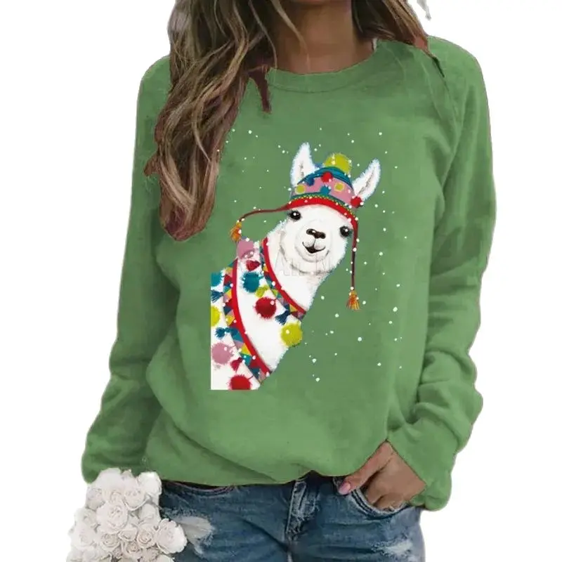 

Женская Повседневная Толстовка с круглым вырезом и принтом в виде Санта-Клауса