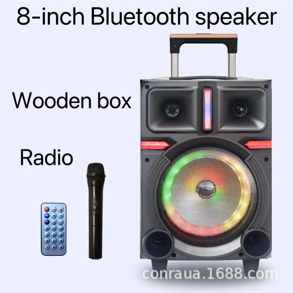 

8-Inch 30W High-Power Bluetooth Speaker Portable Wooden Handheld Outdoor Karaoke Pull Rod Square Dance Speaker With Microphone