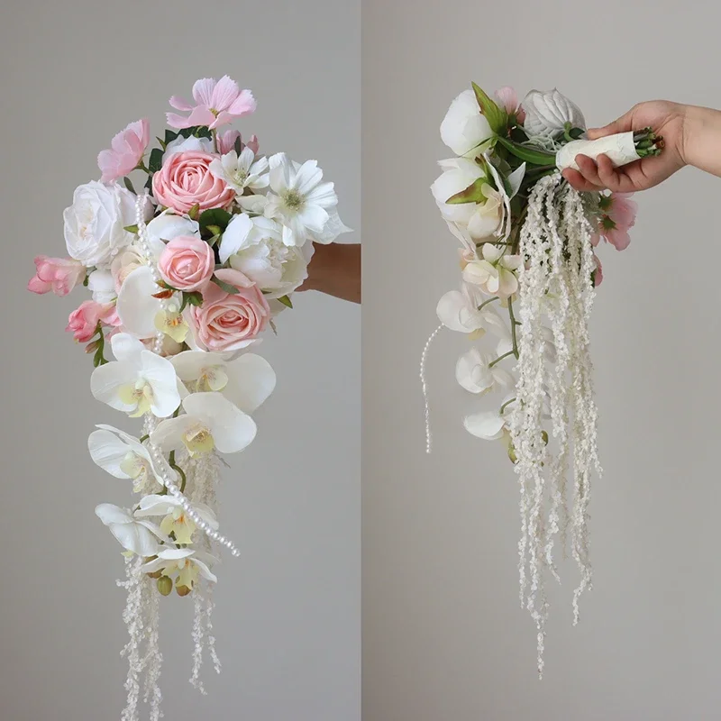 Towoo сладкий розовый элитный свадебный водопад держащий букет имитация
