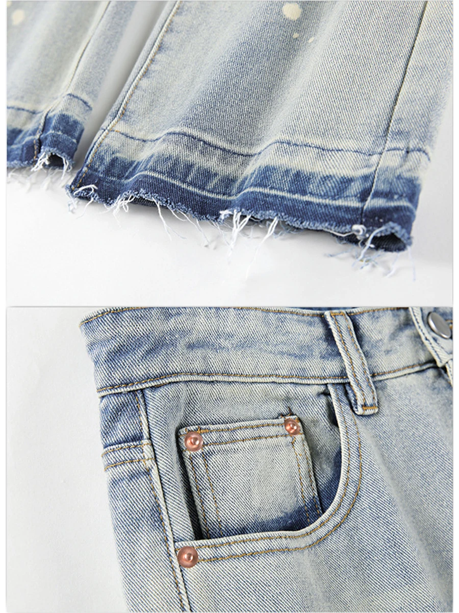 Four Seasons Men Jeans High Street Washed Y2kmen Jeans Raw Edge Splash Ink Straight Pants Fashion Streetwear Ins Hot Sale JEANS