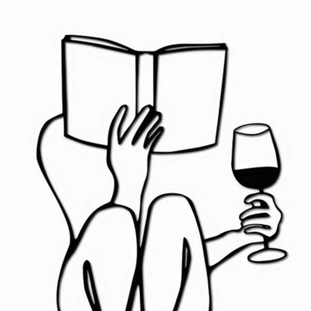 Женское чтение книг и питьевое вино металлический настенный декор