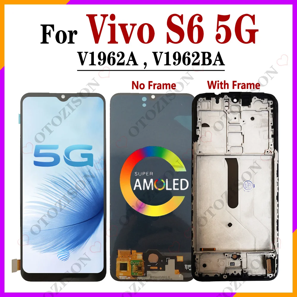 ЖК-дисплей с рамкой для Vivo S6 5G V1962A V1962BA ЖК-экран сенсорный дигитайзер в сборе