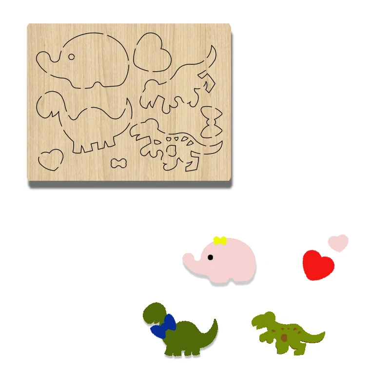 

PR43 Cartoon Animal Images Include Elephant, Dinosaur And Love Wood Cutting Mold, Which Is Suitable For Most Machines