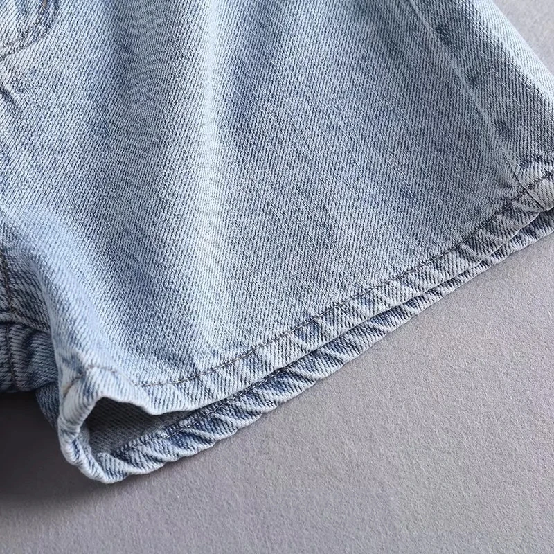 Withered Ins Fashion Blogger Vintage Washed Lace High Wasit Harem Denim Shorts Women Bermuda Loose Short Women