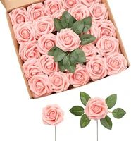 25 pieces faux roses real look foam rose with rhizomes for diy wedding bouquet centerpiece arrangement party decorations