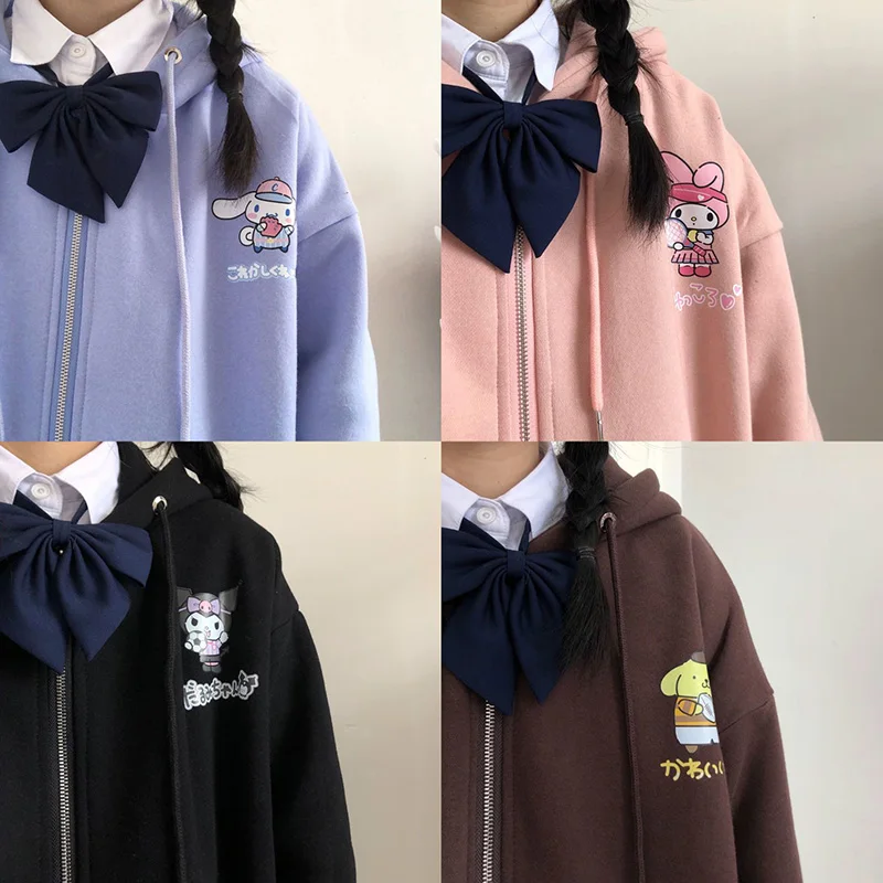 

Kawaii Sanrio одежда милая Kuromi My Melody Cinnamonroll помпон пурин свитер куртка Модные Девушки Осень Зима мягкий плюшевый Топ