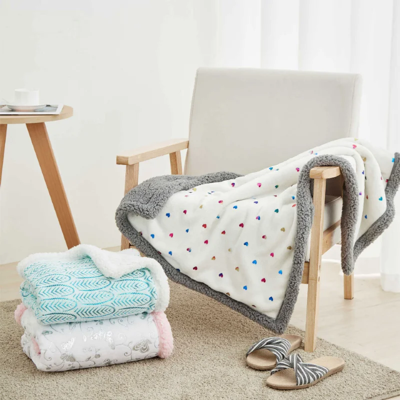 

Baby Receiving Blankets Stamping Flannel Cotton Blanket Double Layer Baby Winter Blanket Infant Swaddle Wrap Bedding