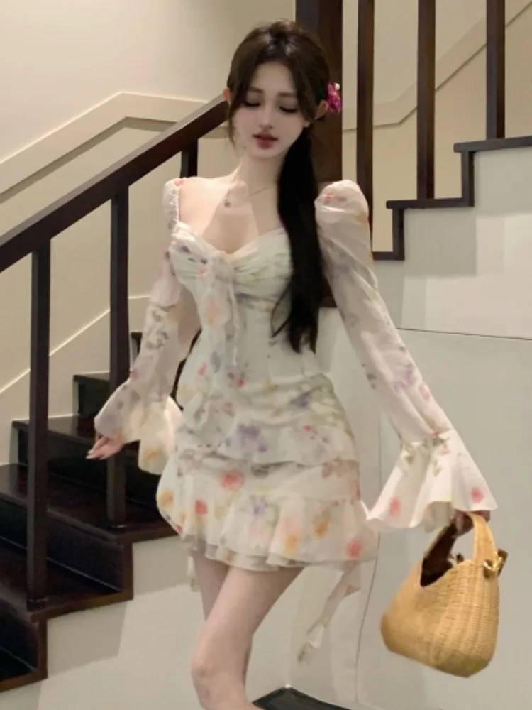 Перерыв на чай французское шифоновое платье с оборками и цветочным принтом