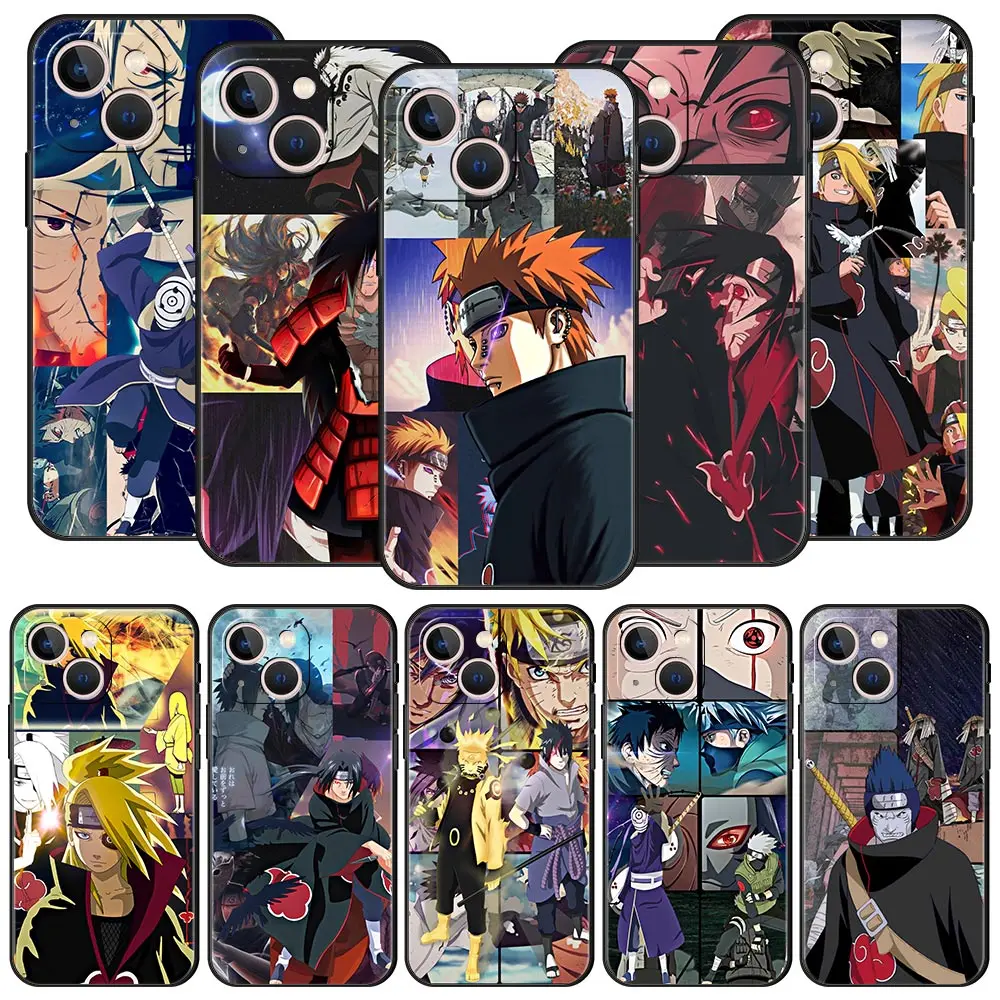 

Naruto Akatsuki Anime Luxury Phone Case For iPhone 13 12 11 Pro Max Mini 7 8 Plus Shell iPhone X XR XS Max SE 2022 Black Cover