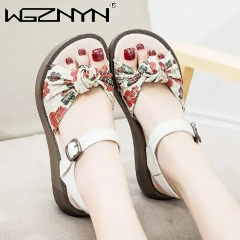 

2022 New Genuine PU Leather Women Sandals Shoes Ladies Open Toe Outdoor Casual Flat Beach Sandals Mother Soft Bottom Sandals