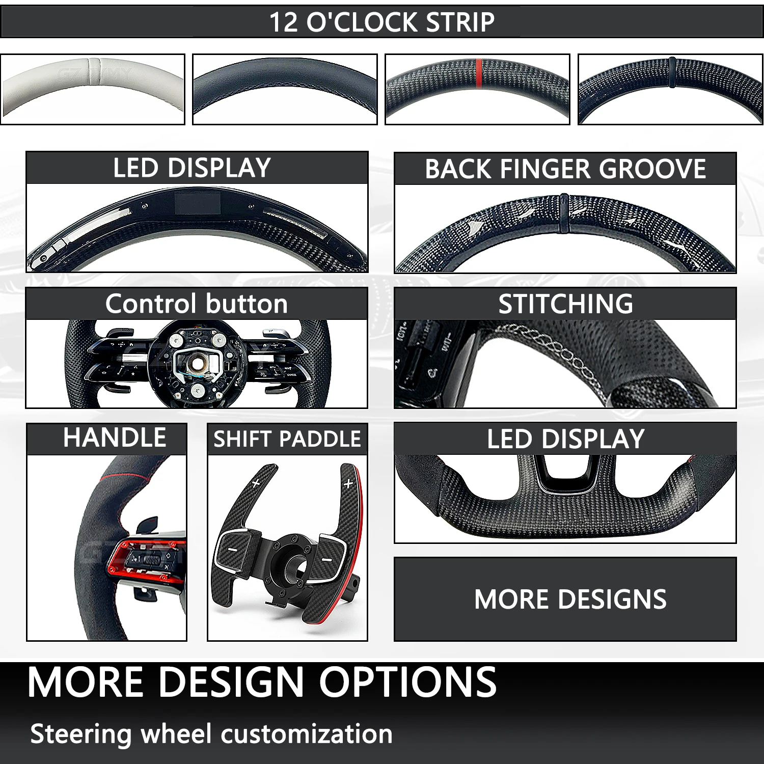 Фото Руль из карбона с черной кожаной отделкой и LED-индикатором оборотов для Mercedes-Benz AMG C/E/S-Class (без подушек безопасности) №5
