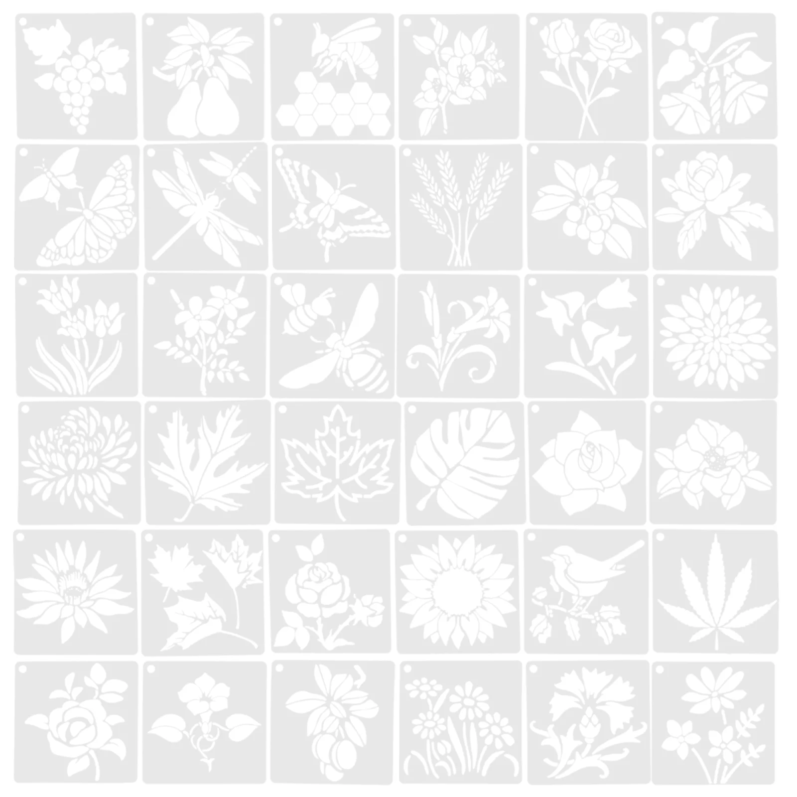 

36 Pcs Flowers Birds Grass Template Molds Wall Painting Templates Tools Stencil Washable The Pet Plastic Drawing Stencils