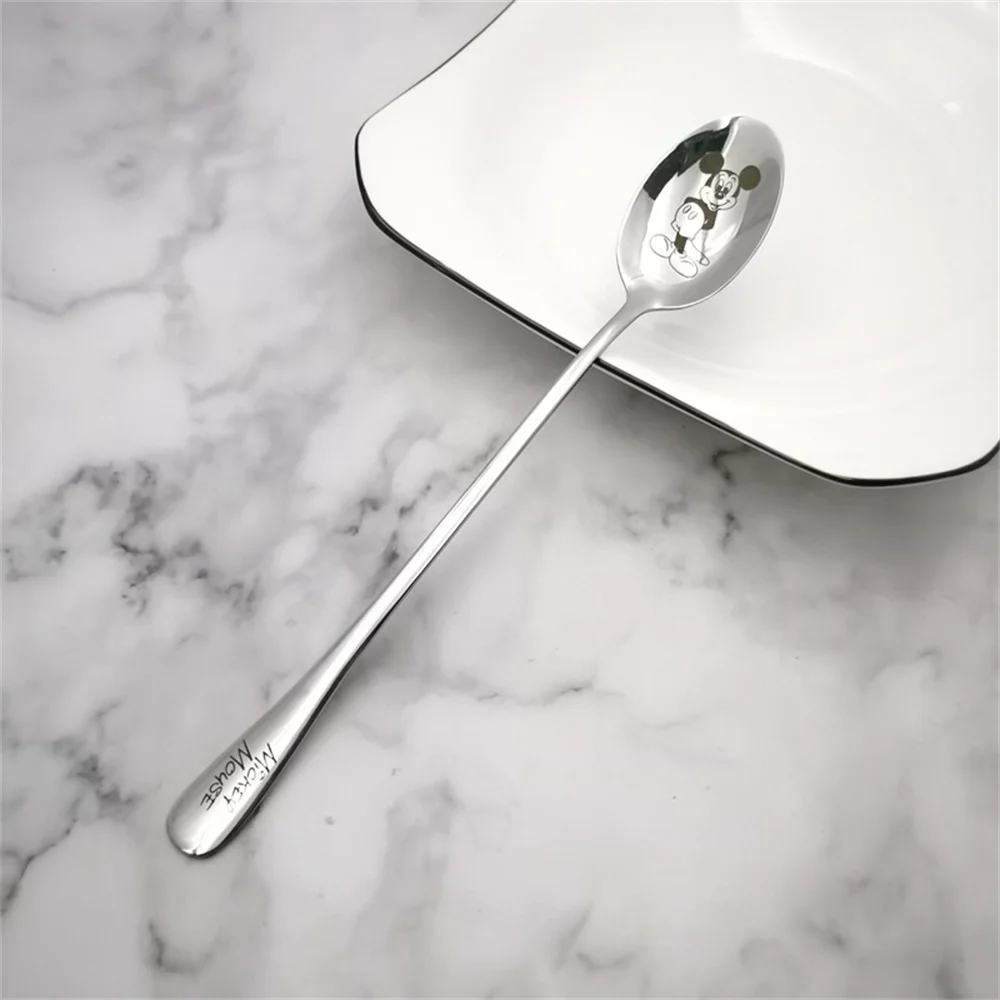 Детская ложка из нержавеющей стали с длинной ручкой и мультяшным Микки