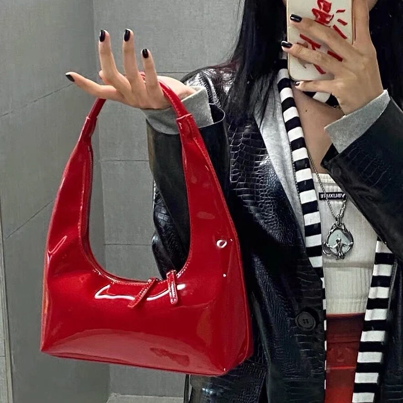 

Модные сумочки, женские лакированные кожаные сумки на плечо, простая однотонная женская сумка, роскошные ручные сумки, модная сумка-хобо