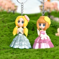 resin anime pouf dress princess keychain for women cute cartoon girls key chain on bag car trinket jewelry wedding party gift