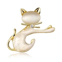 cute simple personality opal cat fashion animal series brooches for women