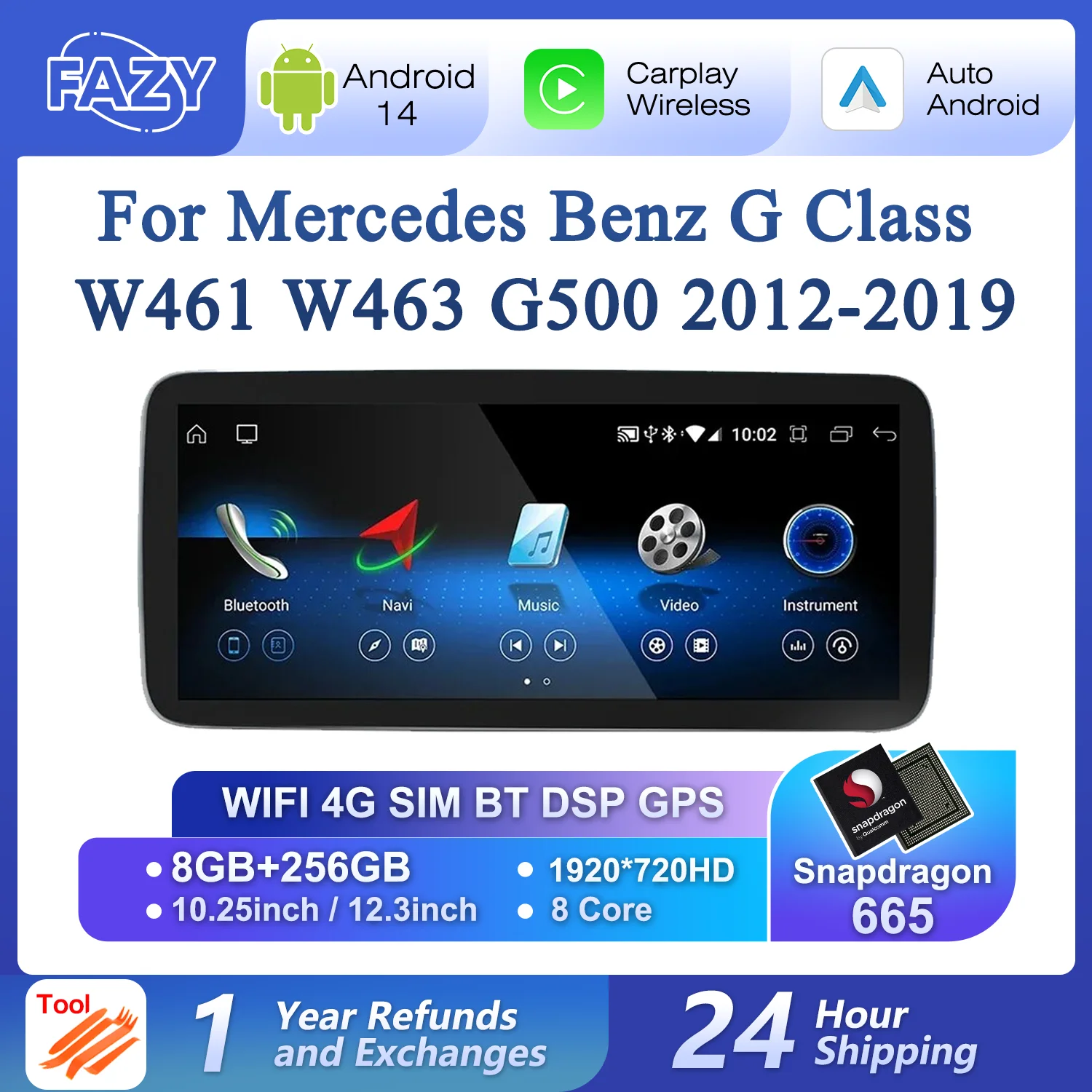 Автомобильный радиоприемник на Android 14 беспроводной Carplay для Mercedes Benz G500 G300 W463 W461