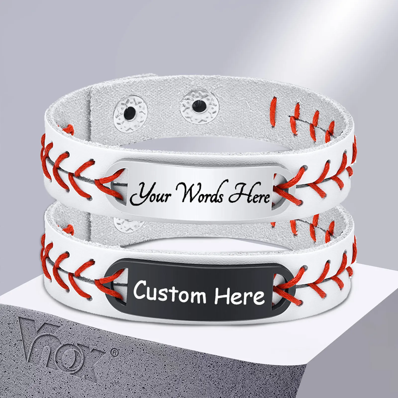 

Vnox Free Custom ID Bracelets for Men, Male Genuine Leather Bracelet with Baseball Style, Boys Casual Sports Gift Jewelry