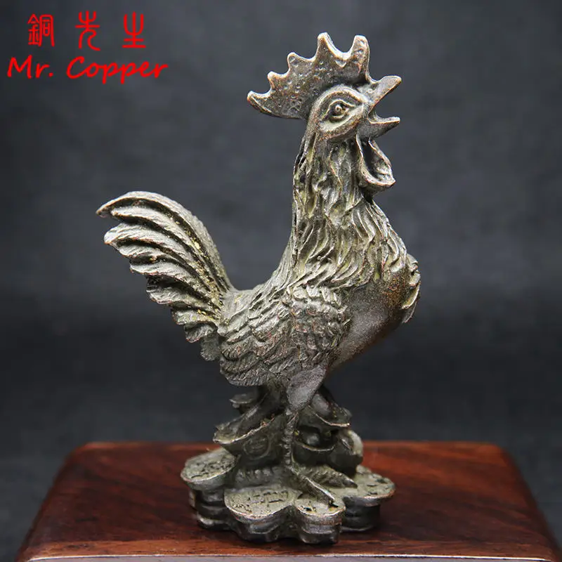 

Antique Copper Blessing Cock Figurines Miniatures Desktop Ornament Vintage Lucky Animal Chicken Statue Decors Crafts Accessories