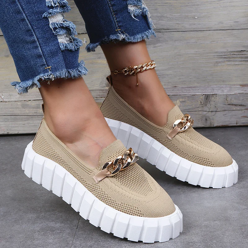 

2022 New Women's Shoes Casual Shoes Women's Metal Chain Casual Shoes Fashion Sneakers Flat Shoes Women's Platform Plus Size