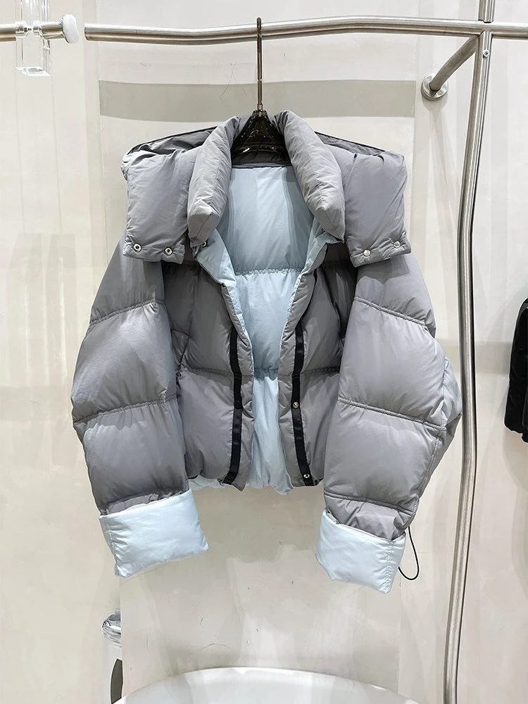 Женская куртка-пуховик с капюшоном утепленная Двухсторонняя куртка на белом