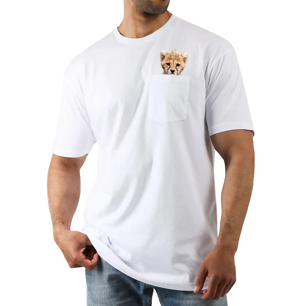 Футболка мужская из хлопка с коротким рукавом и карманом для пальцев