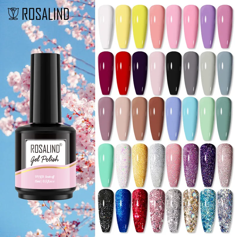 

ROSALIND Soak Off Shiny Nail Gel Varnish Hybrid Semi-Permanent Stamping Nail Art Design Need LED UV Lamp Gel Nail Polish 15ml