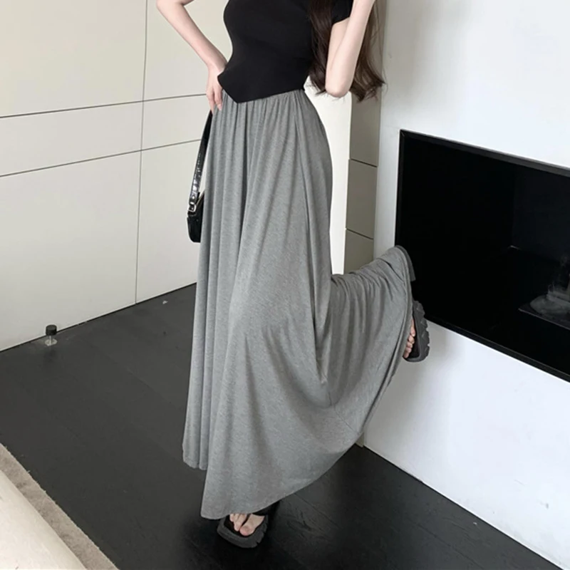 Женская Повседневная Серая Длинная Юбка Модная Однотонная Плиссированная