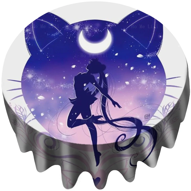 

Japan Anime Beautiful Moon Maiden Stars Fight Like A Girl Kawaii Cat Silhouette Round Tablecloth By Ho Me Lili Tabletop Decor