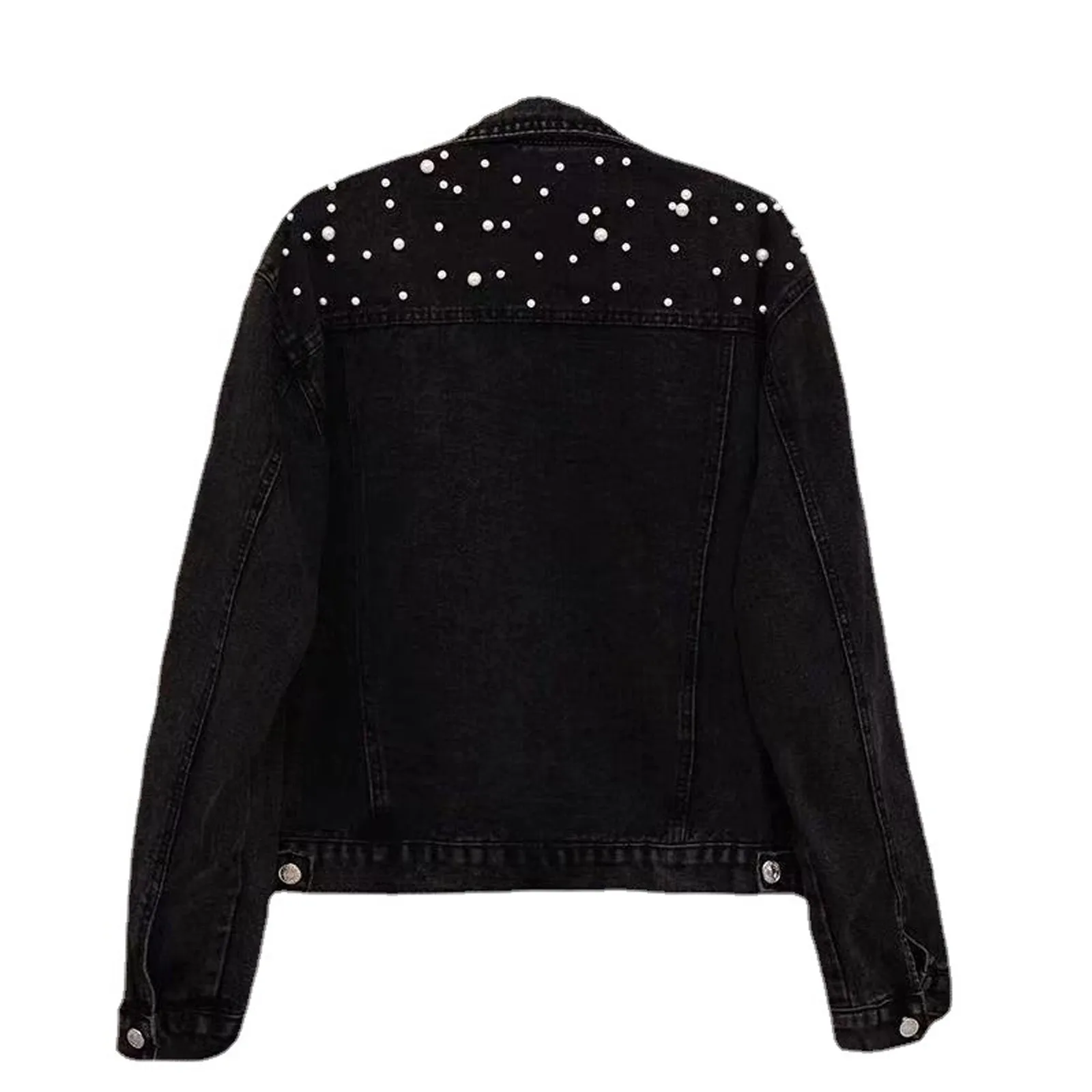 Женская джинсовая куртка с вышивкой и жемчужинами свободная отложным воротником