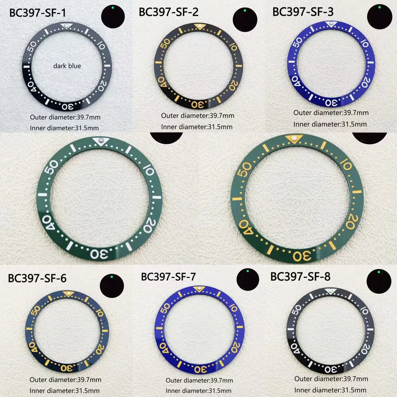 

Наружное кольцо 39,7 мм и внутренняя керамическая инкрустация 31,5 мм со светящимся плоским каркасом, аксессуары для часов