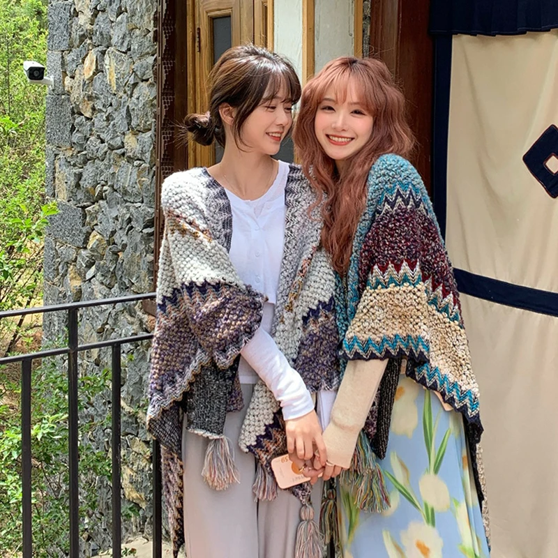 Осенне-зимний шарф-накидка в этническом стиле двухцелевая шаль утепленная