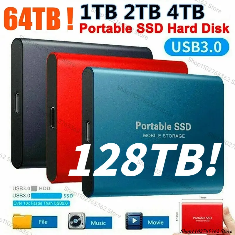 2023 Portable 64TB 16TB Disco Duro Externo USB 3.1 Type-C M.2 SSD External Hard Drive 2TB Flash Drive 8TB Hard Disks for Laptops