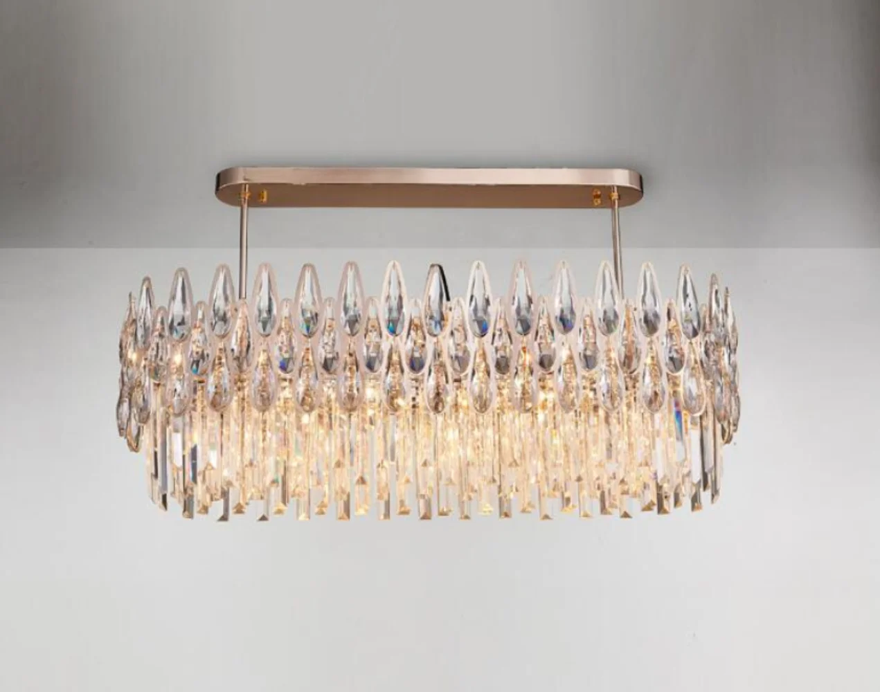 Luxury modern crystal chandelier designer gold simple rectangle lustre living room decoration LED chandelier pendant lights