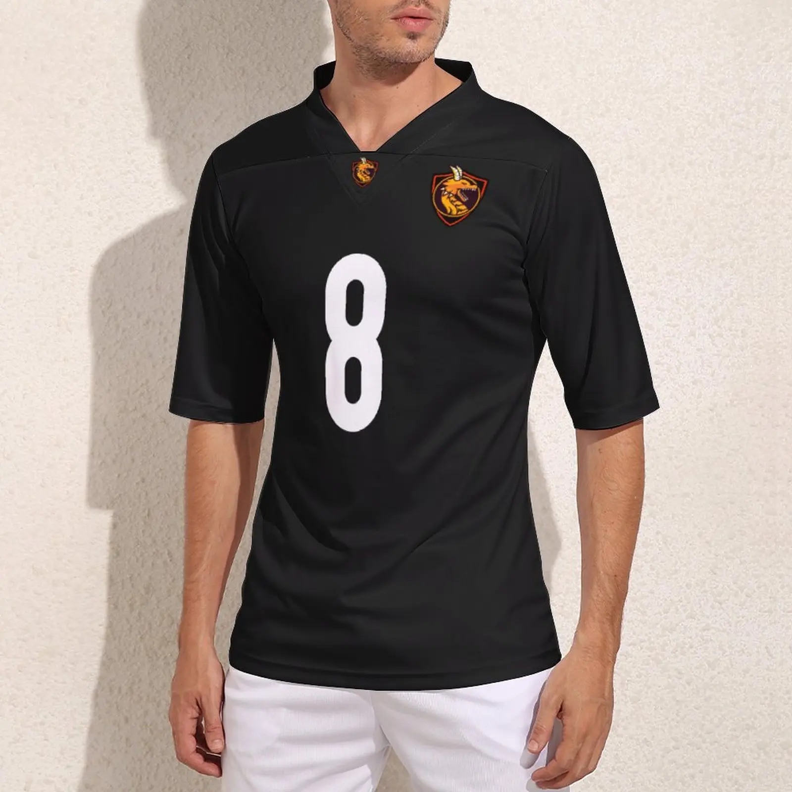 

Personalized Pittsburgh No 8 Black Rugby Jersey College Fashion Football Jerseys For Male Your Design Football Shirt