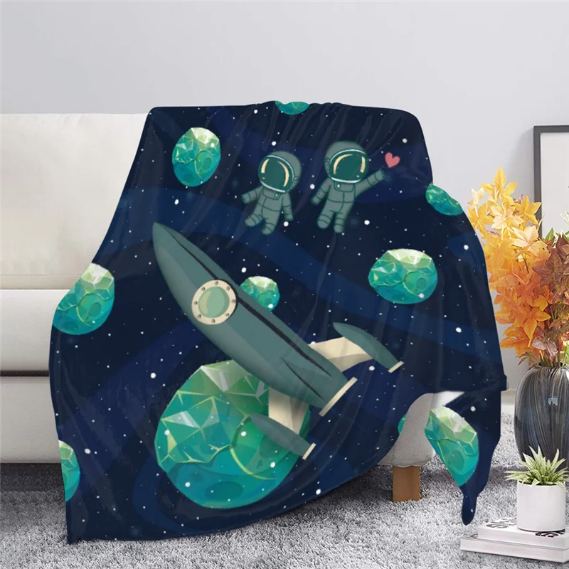 

Cute Galaxy Space Planet Print Home Sofa Fleece Blankets Cartoon Astronaut Bedspreads for Kids Comfortable Bed Blanket Cobertor