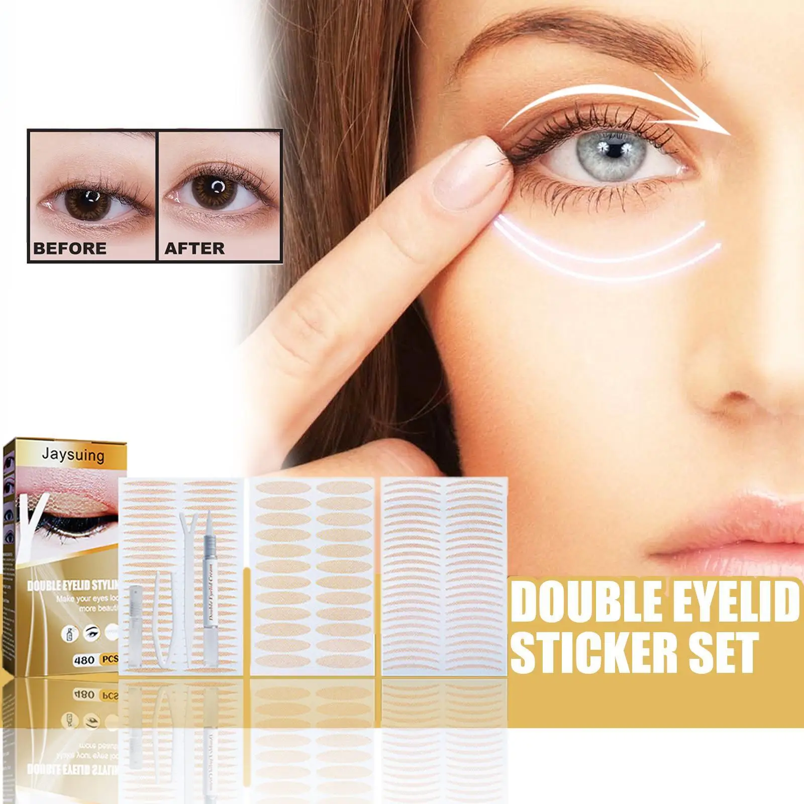 

1 SET Eyelid Tape Sticker Invisible Double Fold Eyelid Lace Paste Clear Beige Stripe Self-adhesive Natural Eye Tape Makeup Tool