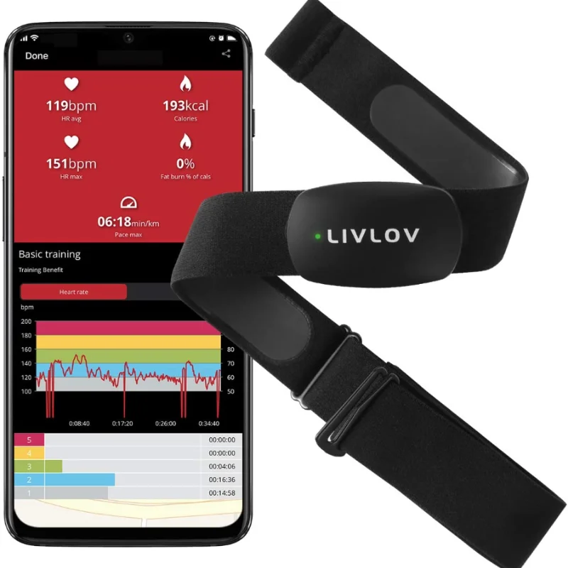 

LIVLOV V6 Heart Rate Monitor Chest Strap, Bluetooth 5.0 ANT+ IP67 Waterproof HR Sensor For Polar Wahoo Zwift Strava Peloton DDP