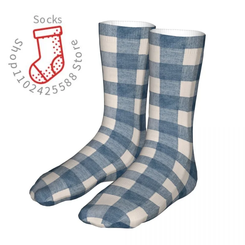 

Happy Funny Socks Male Mens Women Harajuku Blue Gingham Plaid Country Socks High Quality Sock All Seasons Universal