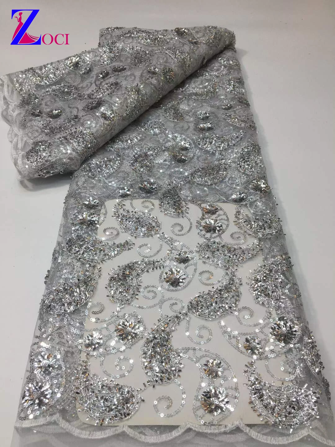 

2023 High-End French Embroidery Beadea Lace Fabric African Nigerian With Sequin Fabric For Wedding Dress