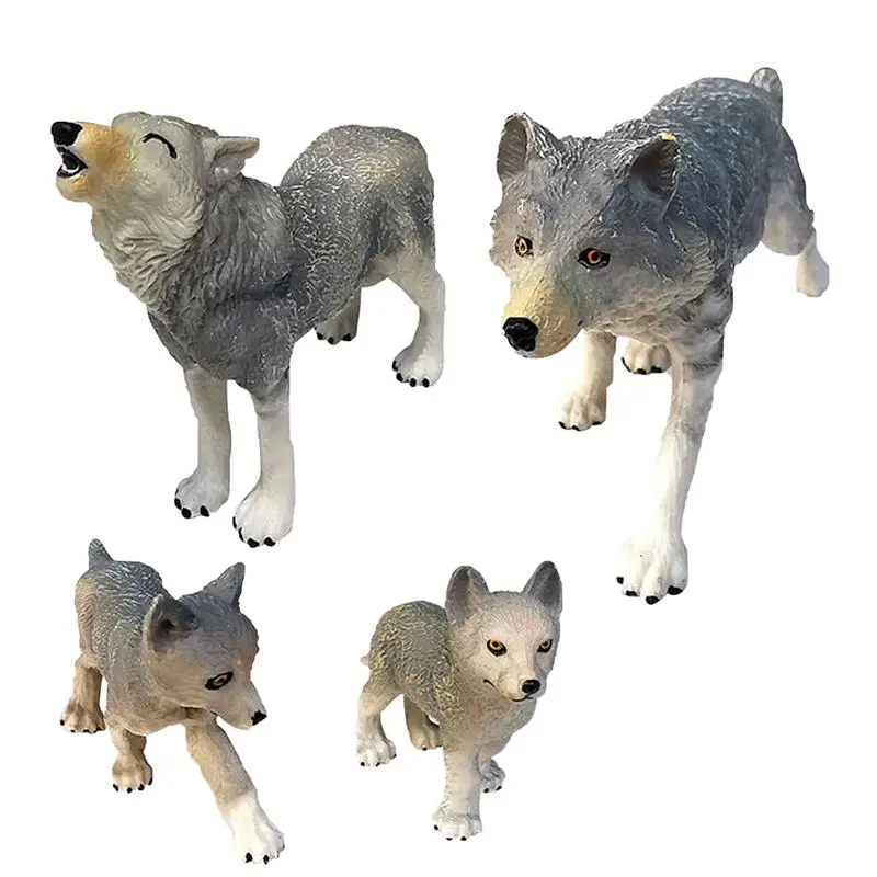 

4PCS Wolf Figures Toy Set PVC Jungle Zoo Wolf Animal Figurines Simulation Wolf Model For Kids Boys Girls Aged 3-8 Years Old