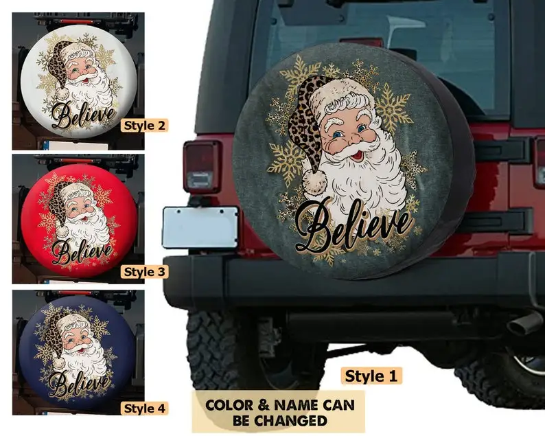

Believe Christmas Spare Tire Cover Lover Full Color Santa Tire Cover For Jeep Funny Jeep gift Believe Tire Cover Car Accessories