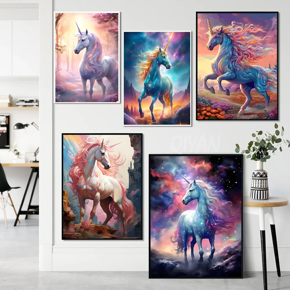 Красивый Розовый Волшебный Единорог Красочный Пегас Абстрактный Плакат