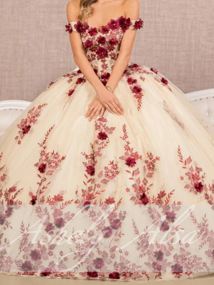 Индивидуальное бальное платье Vestido De 15 Anos с открытыми плечами и 3D цветочным