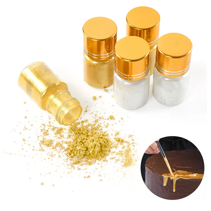 

2/5g Edible Gold Powder Mousse Cake Fondant Macaron Chocolate Silver Powder Glitter Gold Powder Baking Cake Dessert Decoration