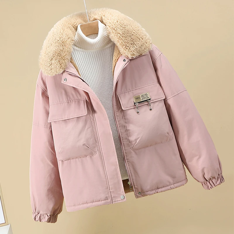 Winter Fur Collar Parkas Women Casaco Feminino 2022 Lambswool Thicken Warm Winter Jacket Female Korean Loose Cotton Coat Warm