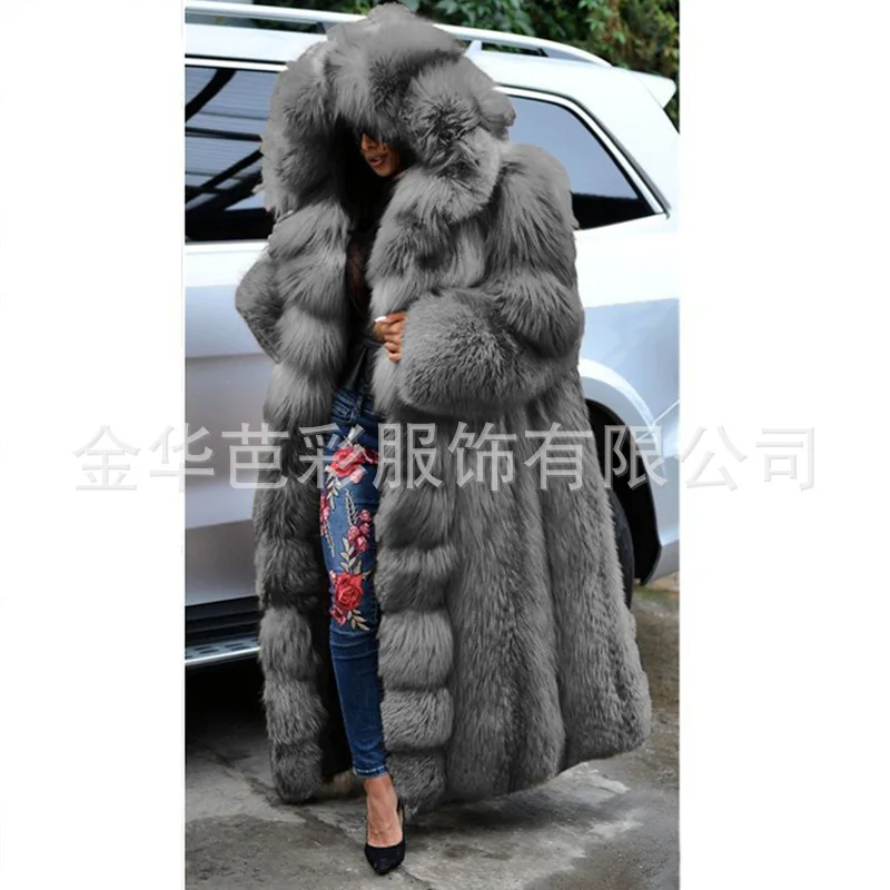 Women's long hooded fur coat