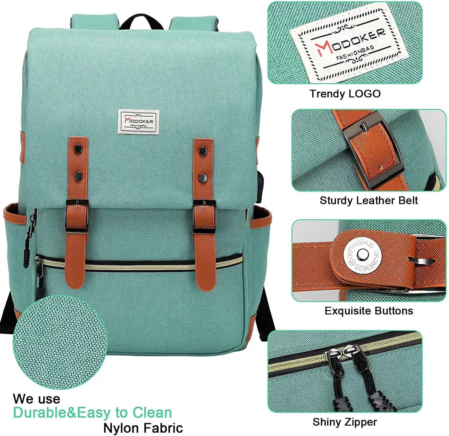 Modoker Vintage Laptop Backpack for Women Men, School College Backpack Good looking backpack with USB mobile charging