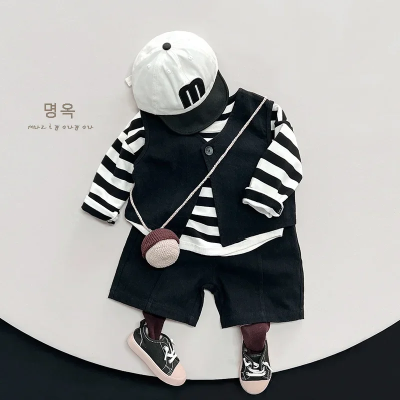 Retro Boys And Girls Sleeveless Vest Coats Spring Summer New Children's Casual Simple Cotton Vests With A Button