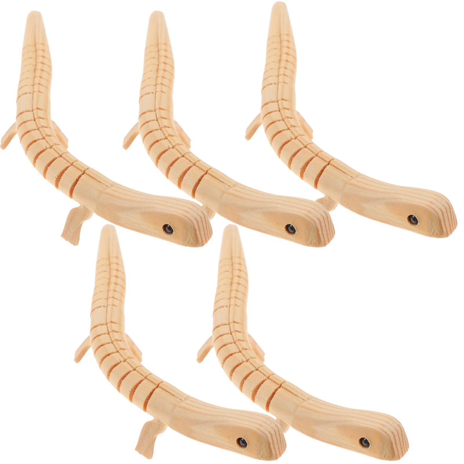 

5pcs Creative Wiggle Animal Toy Blank Wooden Lizard Toy Small Lizard Model for Kids Handcraft